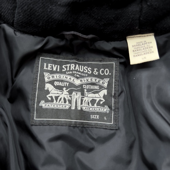 Black Levis Insulated Utility Parka - Military Inspired Winter Coat Size Large - Picture 4 of 16